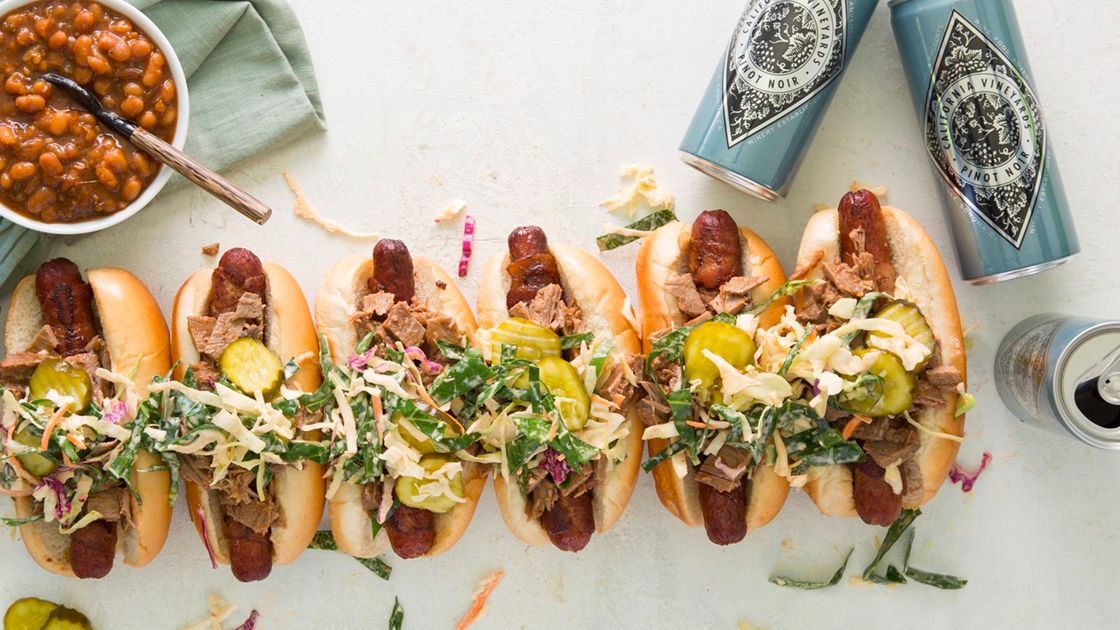 Delicious Bacon Wrapped Hot Dogs With Collard Green Slaw Recipe