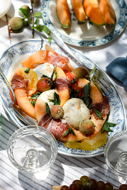 Burrata salad on a plate.