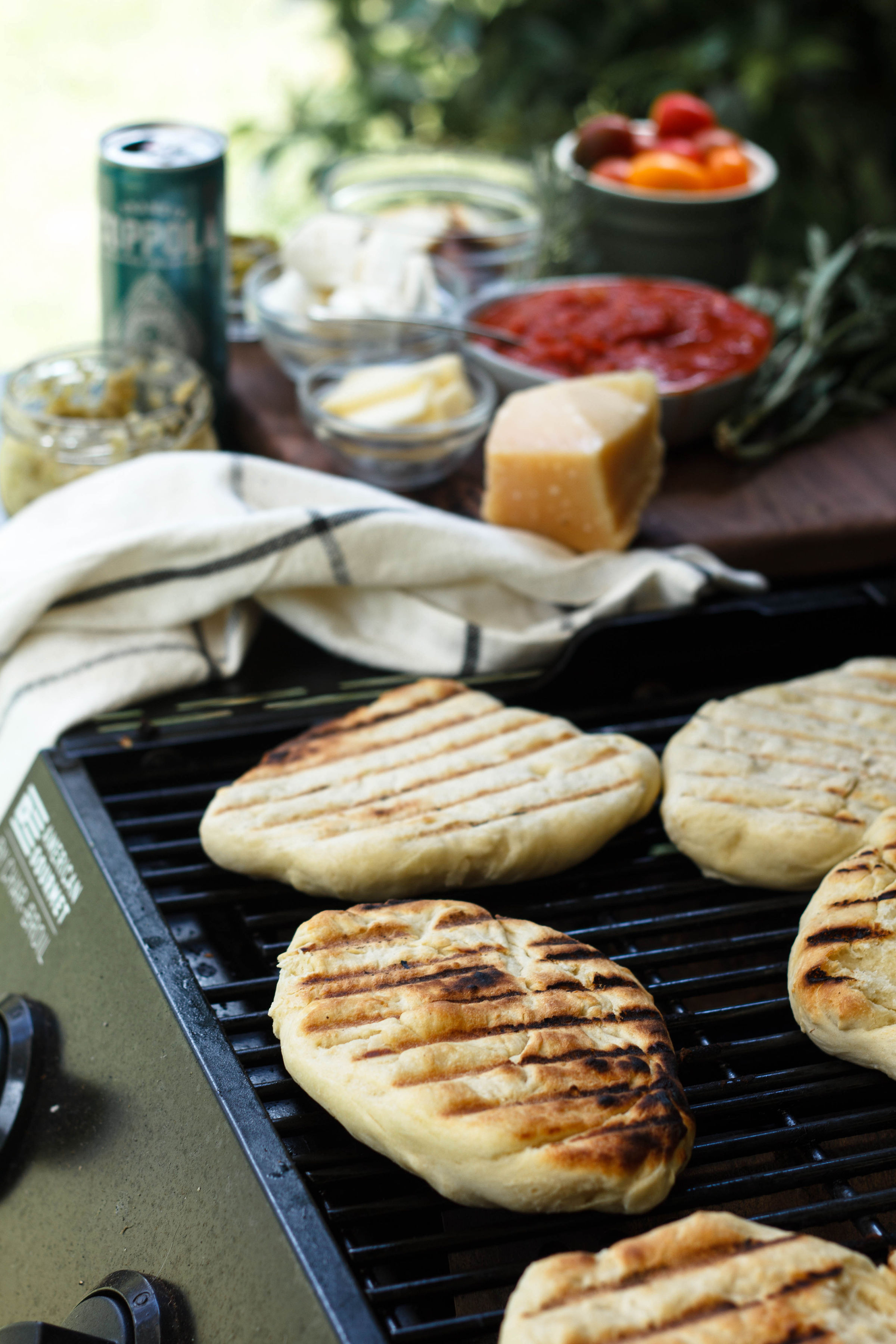 Pizza dough with grill marks