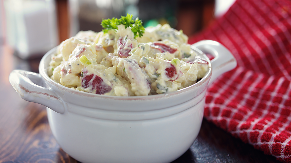 Bowl of potato salad.
