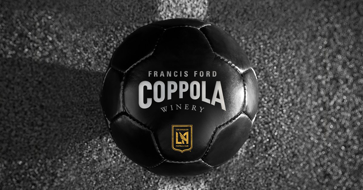 Black Soccer ball with the Francis Ford Coppola Winery logo on it.